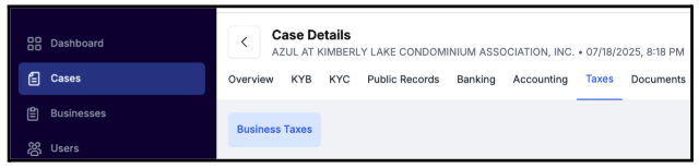 Taxes Tab